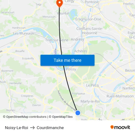 Noisy-Le-Roi to Courdimanche map