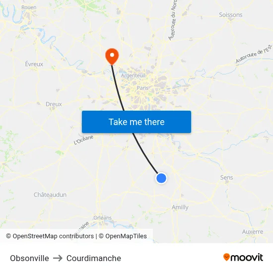 Obsonville to Courdimanche map