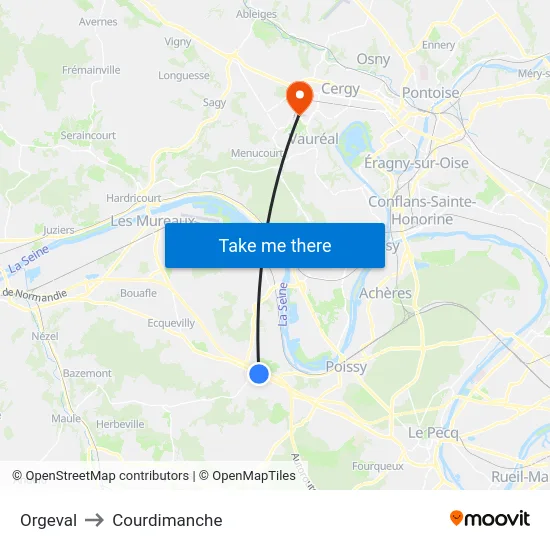 Orgeval to Courdimanche map