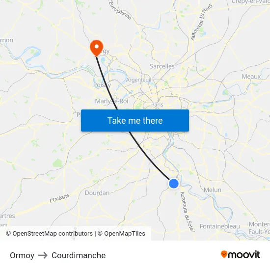 Ormoy to Courdimanche map