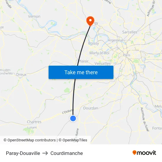 Paray-Douaville to Courdimanche map