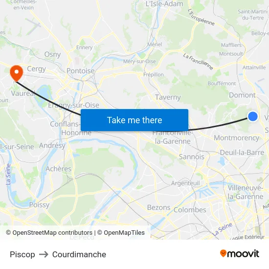 Piscop to Courdimanche map