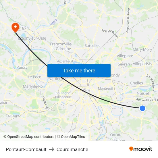 Pontault-Combault to Courdimanche map