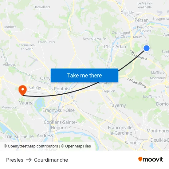 Presles to Courdimanche map