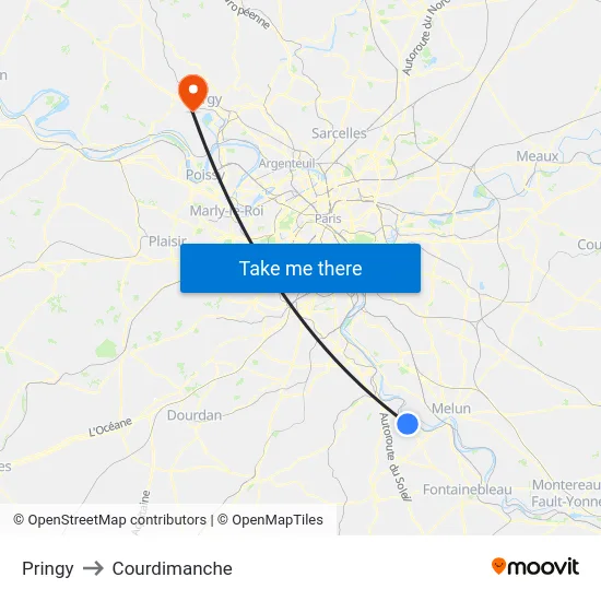 Pringy to Courdimanche map