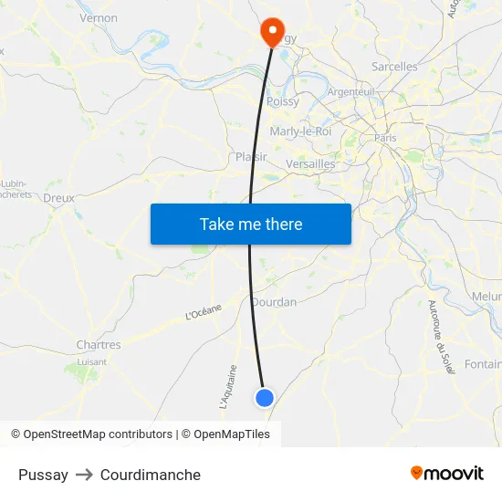 Pussay to Courdimanche map