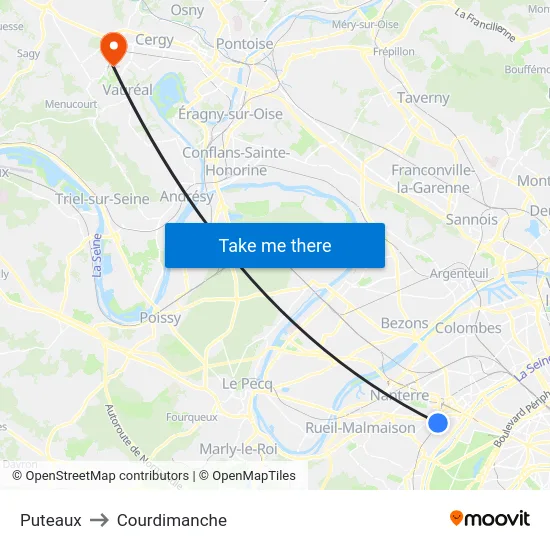 Puteaux to Courdimanche map