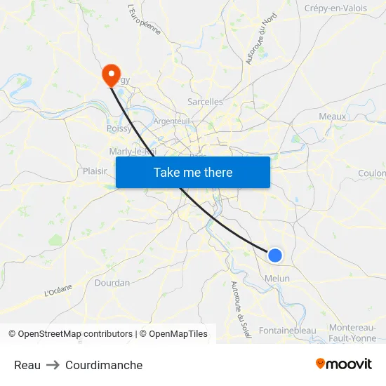 Reau to Courdimanche map