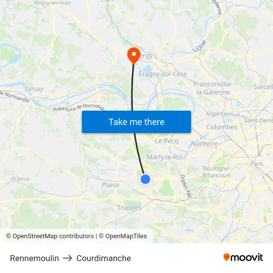 Rennemoulin to Courdimanche map