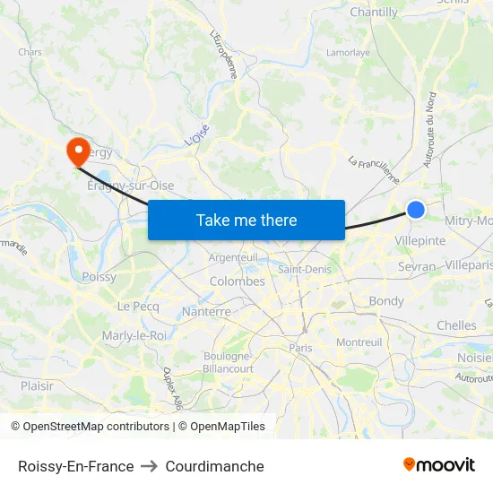 Roissy-En-France to Courdimanche map