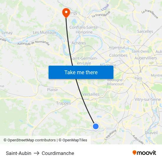 Saint-Aubin to Courdimanche map