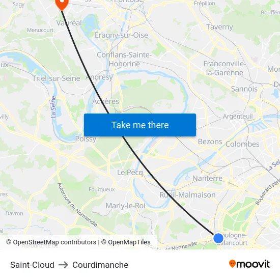 Saint-Cloud to Courdimanche map