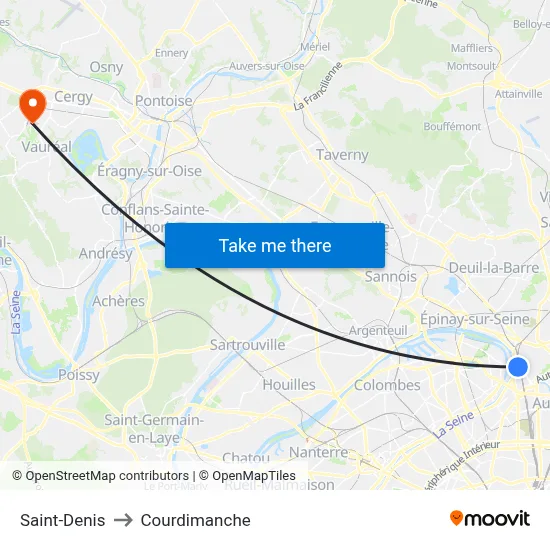 Saint-Denis to Courdimanche map