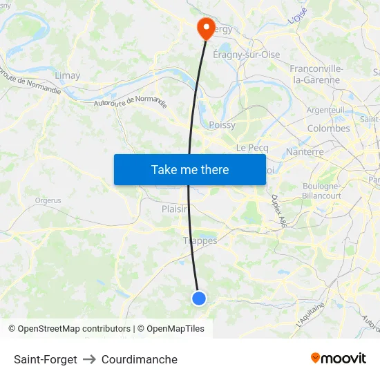 Saint-Forget to Courdimanche map