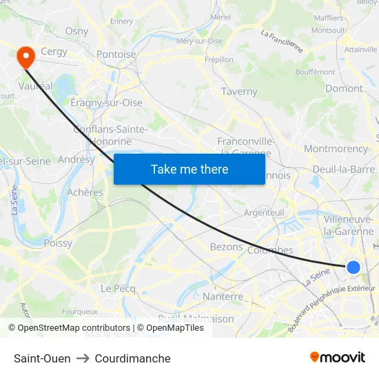 Saint-Ouen to Courdimanche map