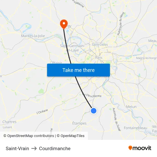 Saint-Vrain to Courdimanche map