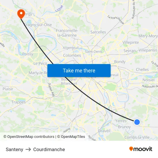 Santeny to Courdimanche map