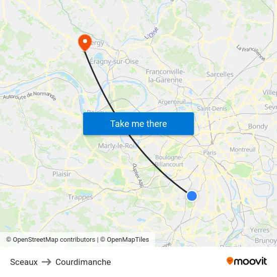 Sceaux to Courdimanche map