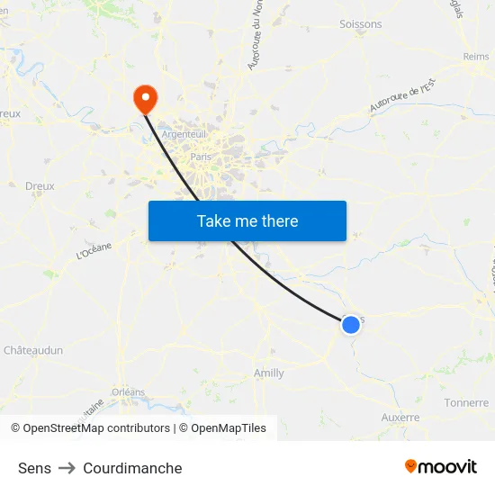 Sens to Courdimanche map