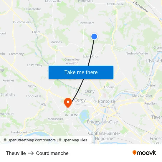 Theuville to Courdimanche map