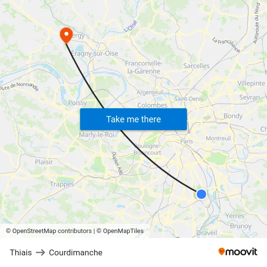 Thiais to Courdimanche map