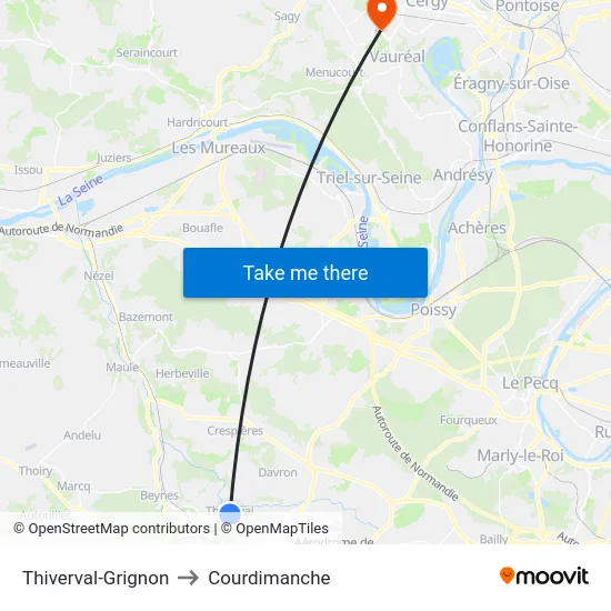 Thiverval-Grignon to Courdimanche map