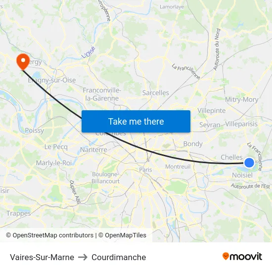 Vaires-Sur-Marne to Courdimanche map