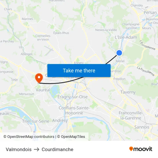 Valmondois to Courdimanche map