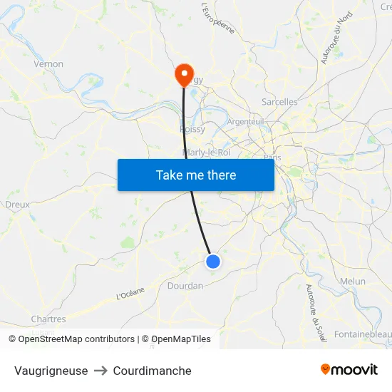 Vaugrigneuse to Courdimanche map