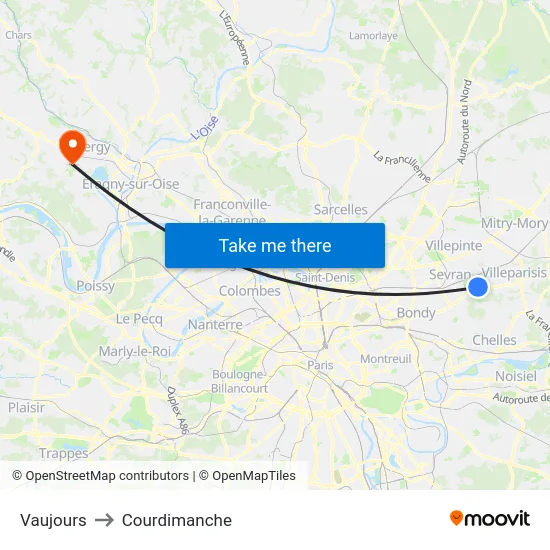 Vaujours to Courdimanche map