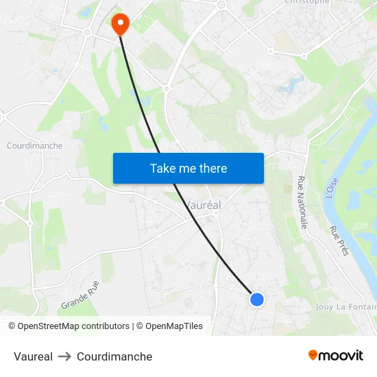 Vaureal to Courdimanche map