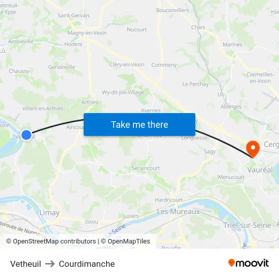 Vetheuil to Courdimanche map