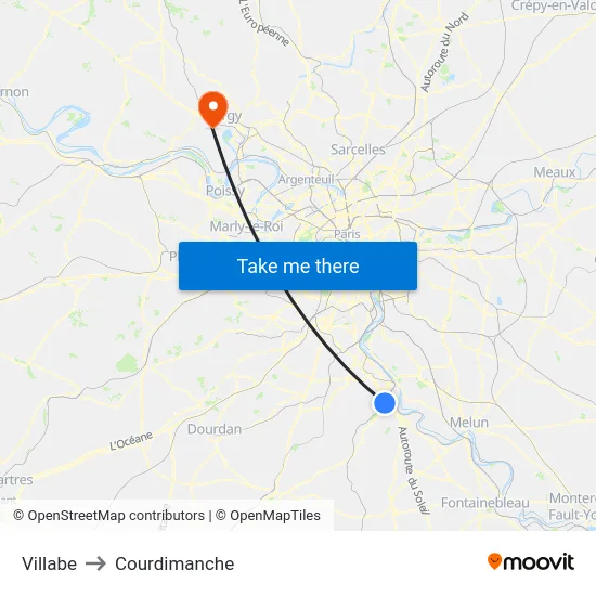 Villabe to Courdimanche map