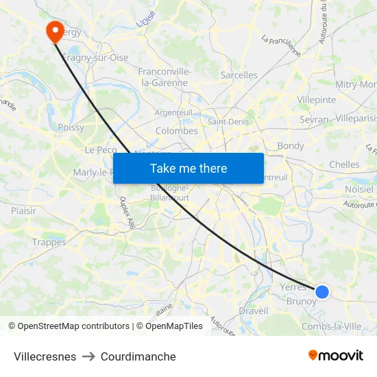 Villecresnes to Courdimanche map