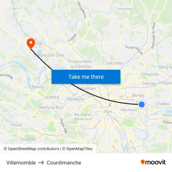 Villemomble to Courdimanche map