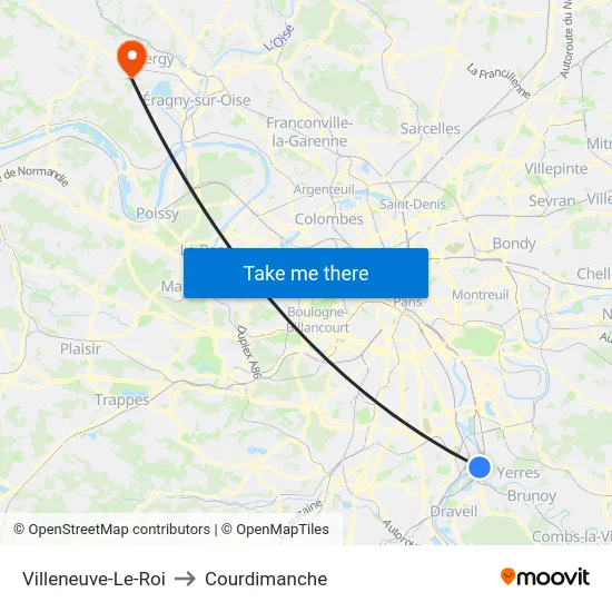 Villeneuve-Le-Roi to Courdimanche map