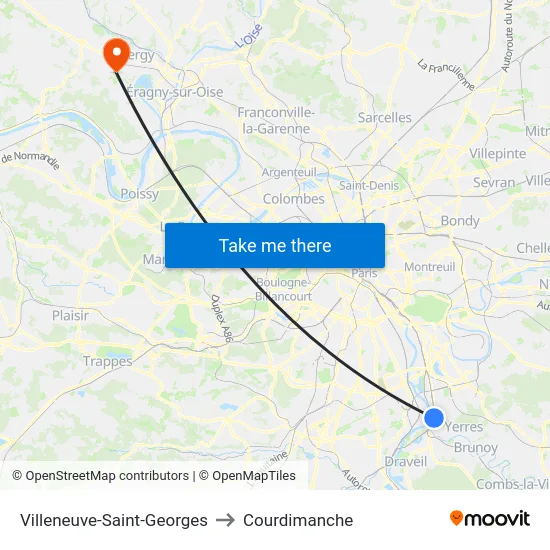 Villeneuve-Saint-Georges to Courdimanche map