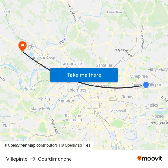 Villepinte to Courdimanche map