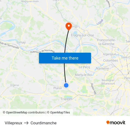 Villepreux to Courdimanche map