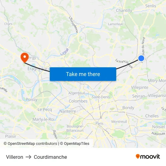 Villeron to Courdimanche map