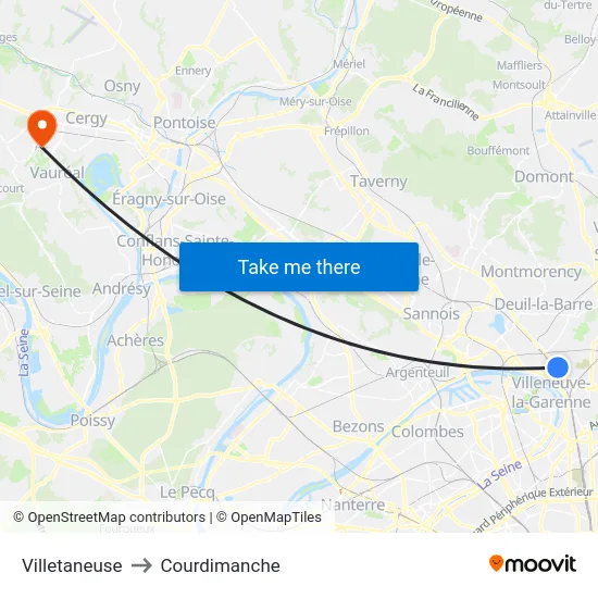 Villetaneuse to Courdimanche map