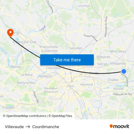 Villevaude to Courdimanche map