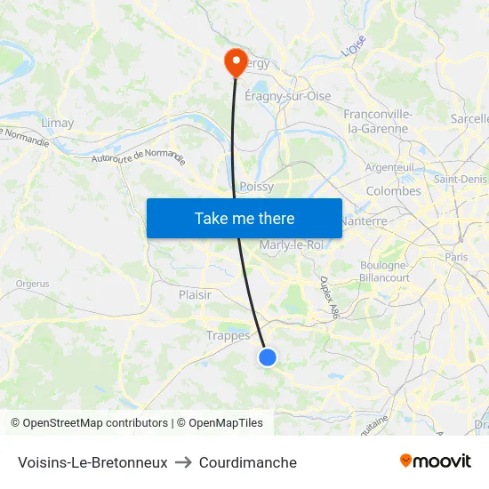 Voisins-Le-Bretonneux to Courdimanche map