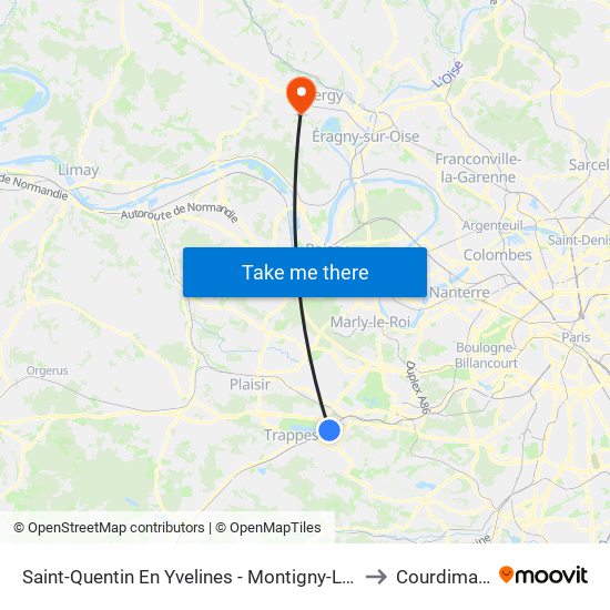 Saint-Quentin En Yvelines - Montigny-Le-Bretonneux to Courdimanche map