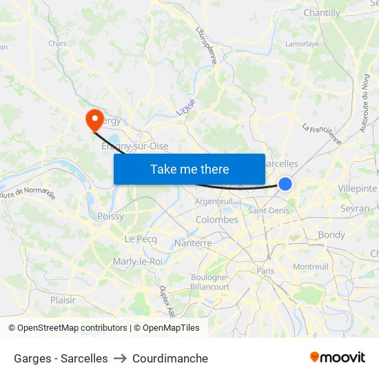 Garges - Sarcelles to Courdimanche map