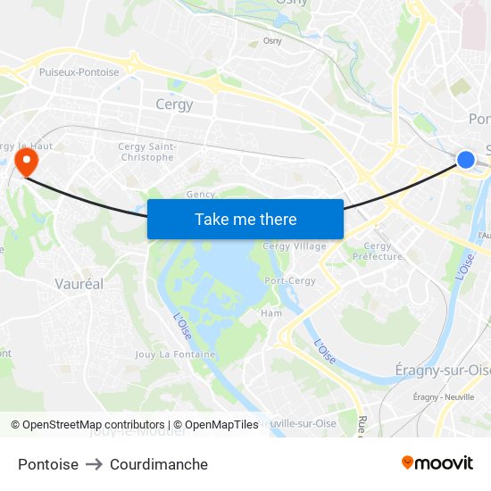 Pontoise to Courdimanche map