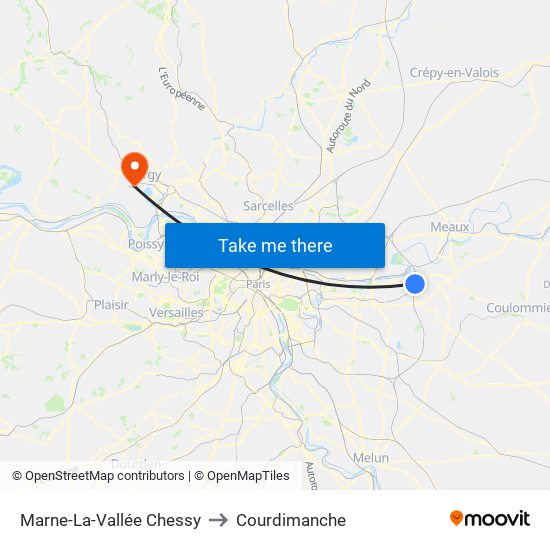 Marne-La-Vallée Chessy to Courdimanche map