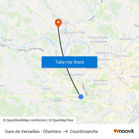 Gare de Versailles - Chantiers to Courdimanche map