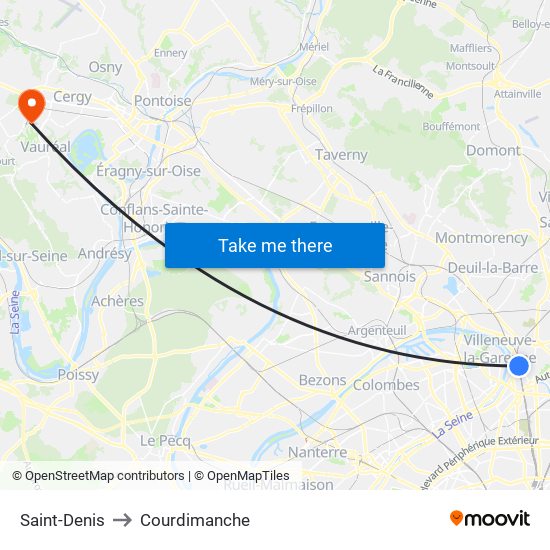 Saint-Denis to Courdimanche map