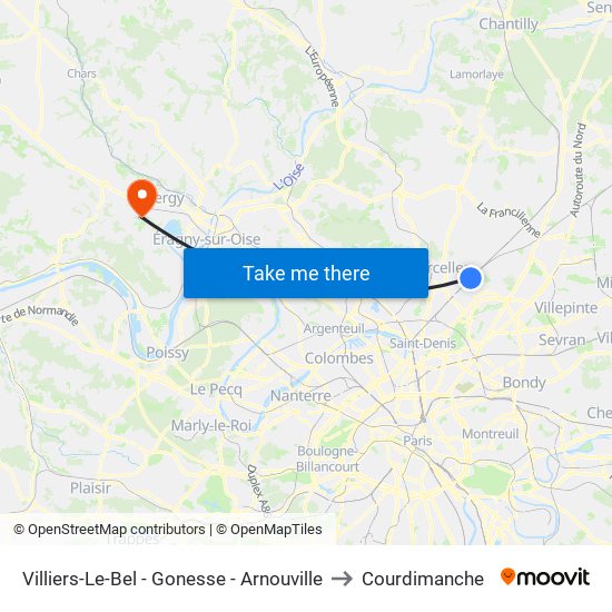 Villiers-Le-Bel - Gonesse - Arnouville to Courdimanche map